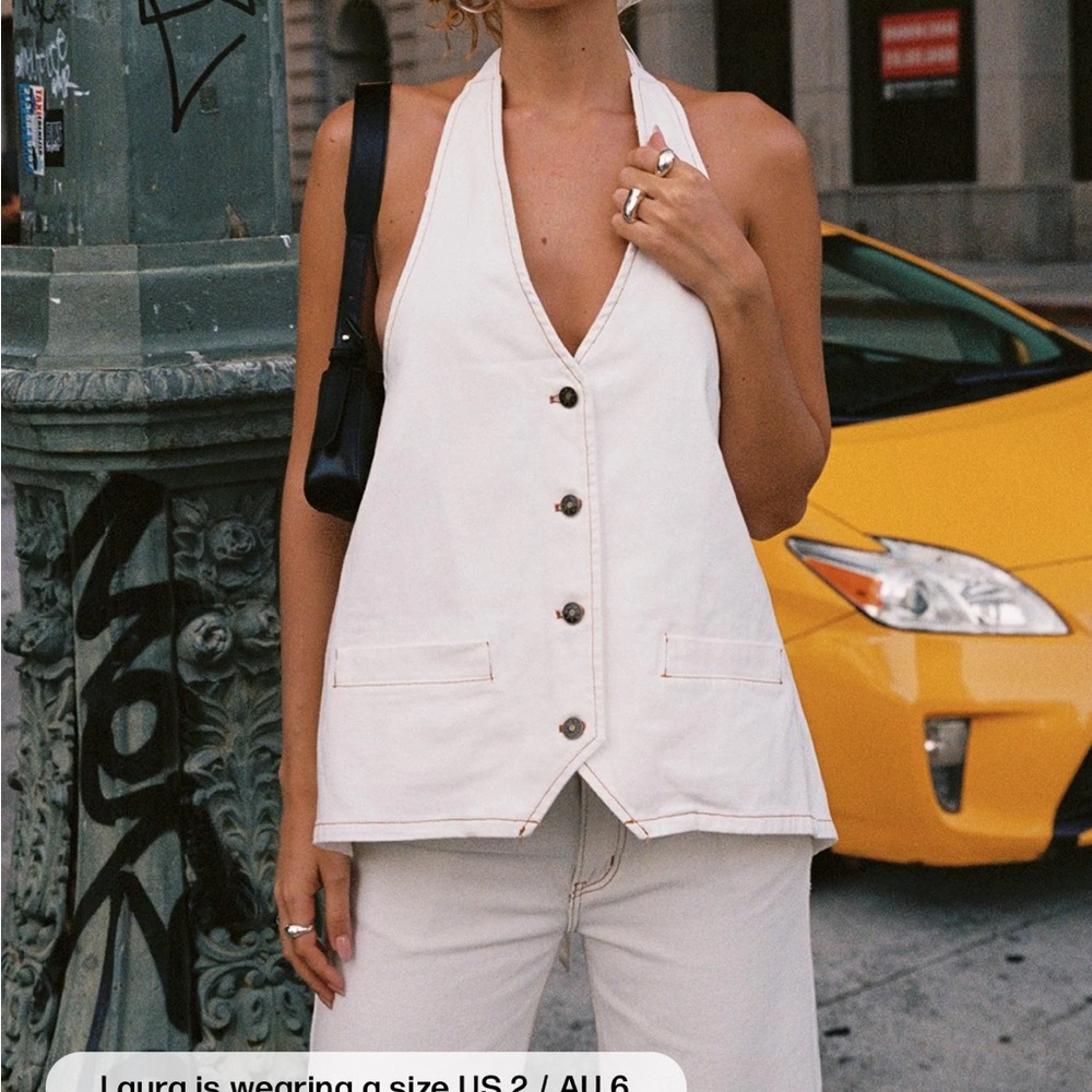 Lioness White Halter Denim Top